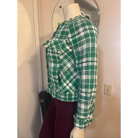 Cabi Women's Sophia Green Plaid Tweed Button Up Library Jacket Style #5653 Sz XS - Picture 3 of 8